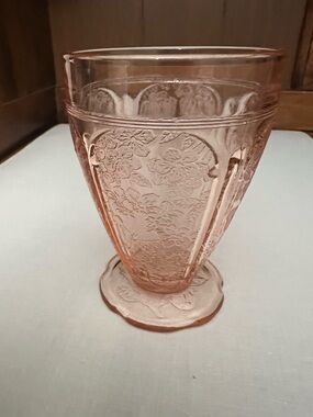 8 ounce pink depression Jeanette, cherry blossom pattern goblet.